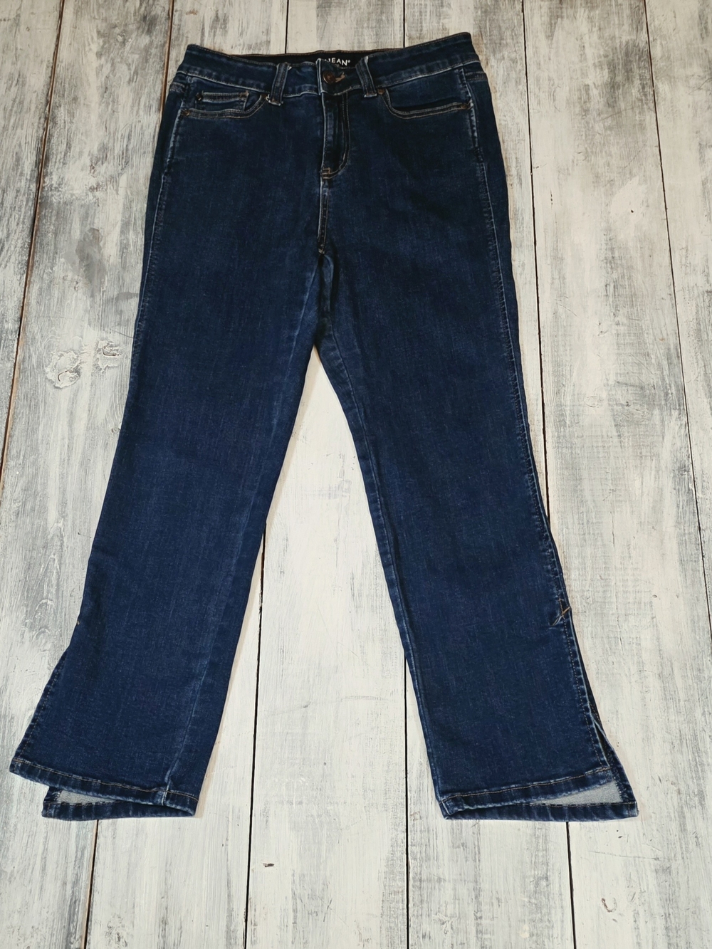 Enjean Women's Dark Blue Flare Jeans - Classic Mid-Rise with Split Hen sz 7